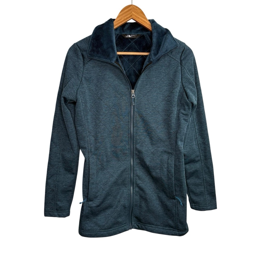 The North Face Women's Jacket Small Blue Fleece Lined Heather Zip Pockets Long